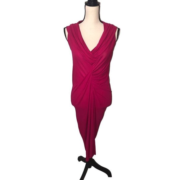 Alexander McQueen Size 38 IT 4 or 6 US Dress Draped Midi Knit Sleeveless Magenta - Picture 1 of 11